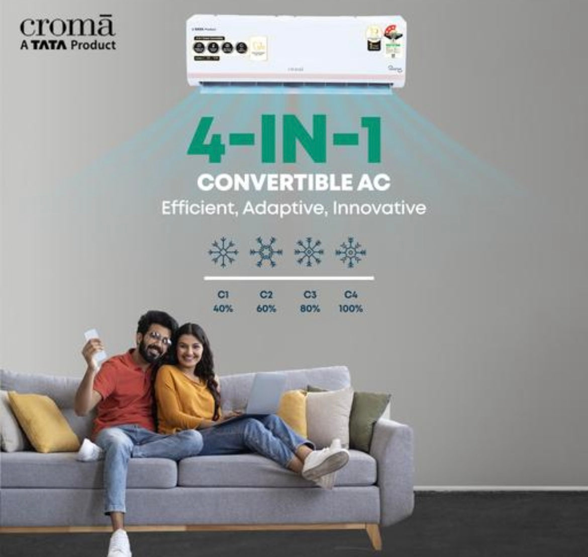 Croma 4 in 1 Convertible 1 Ton Inverter Split AC with Dust Filter (Copper Condenser)
