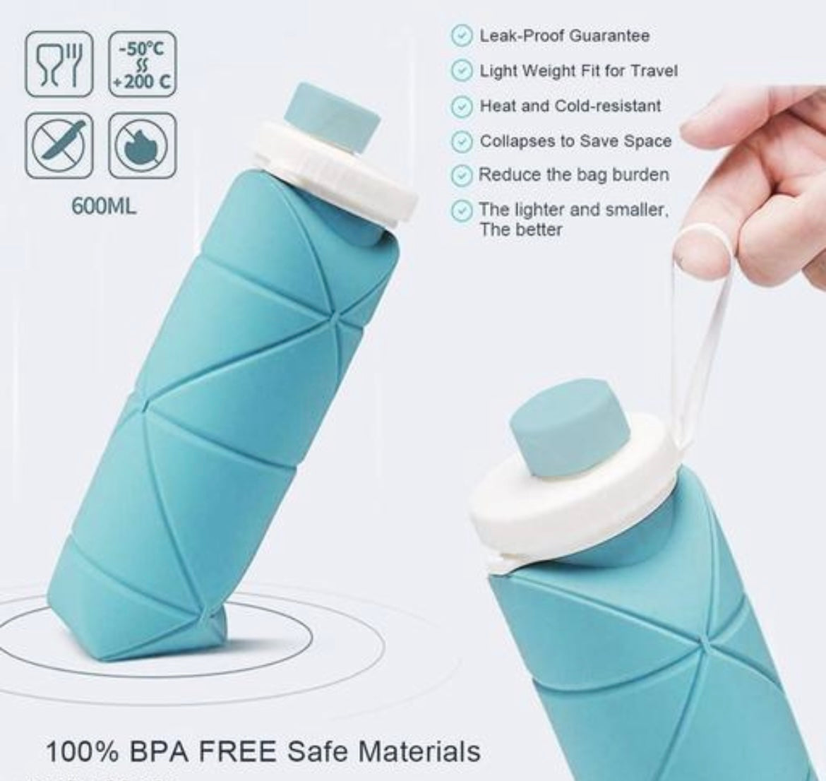 Collapsible EZUK 600 ML Folding Water Bottle With Hook