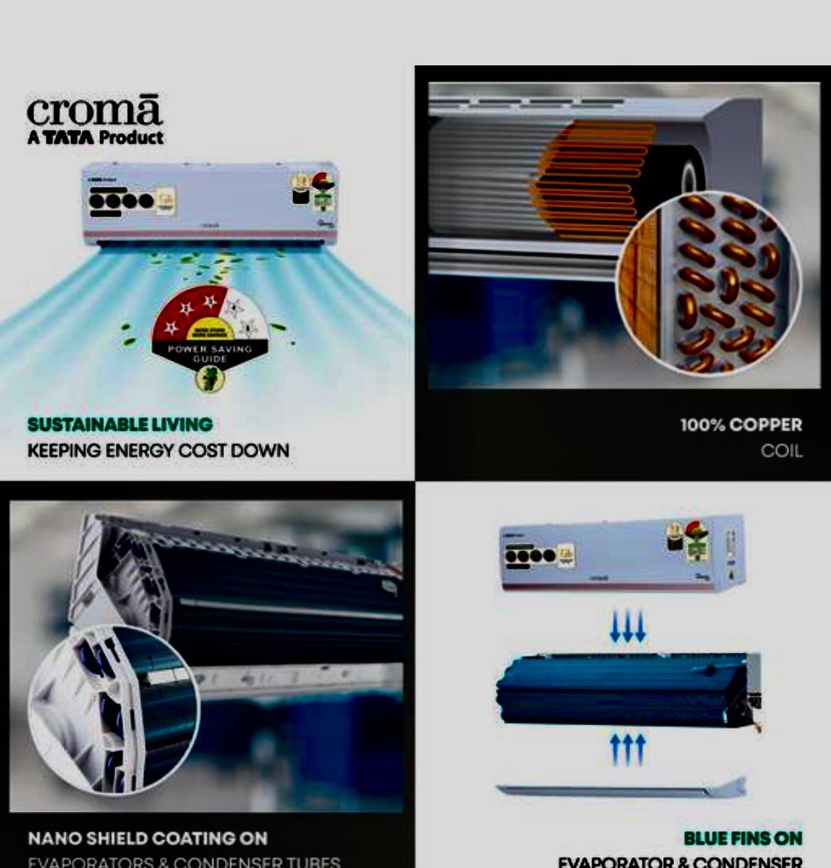 Croma 4 in 1 Convertible 1 Ton Inverter Split AC with Dust Filter (Copper Condenser)